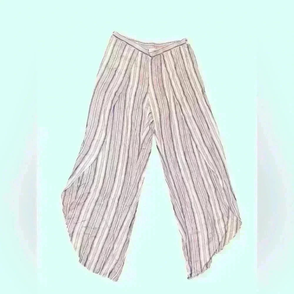South Moon Under/Juniper Blue Wide-Leg Pants w Slits in White & Blue - L (NWT)